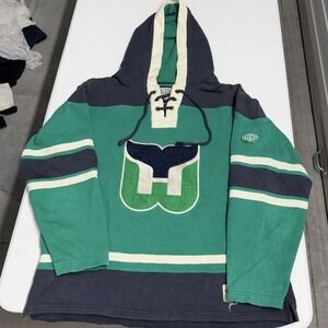 Old Time Hockey Hartford Whalers Lace Up Hoodie Green Navy Mens Large NHL Logo
